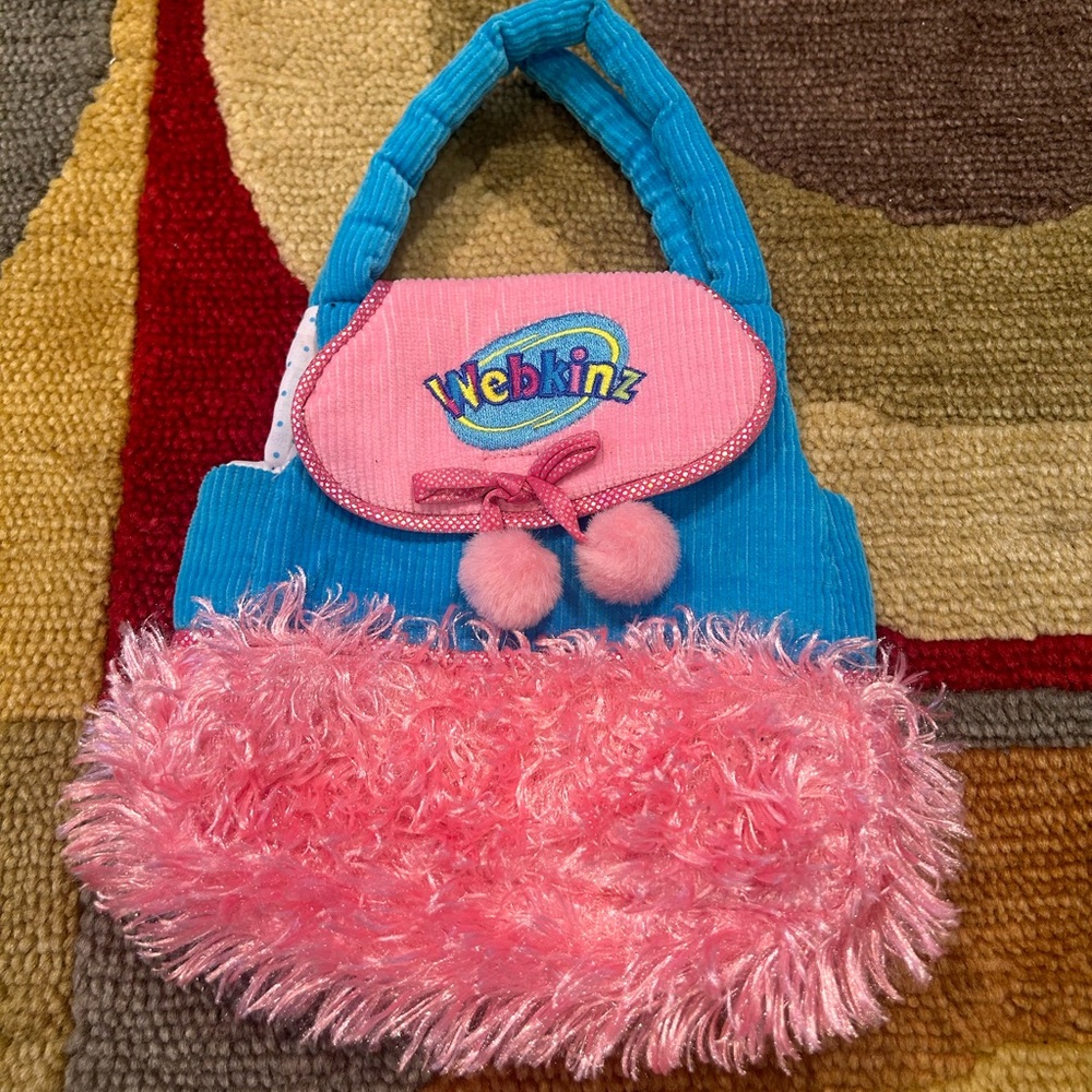 Like-New Webkinz Ganz Plush Pet Carrier Mini Purse Bag Pink Blue